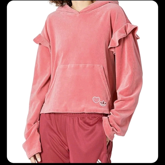 Adidas Womens Velour Bellista Hoodie Pullover Sweatshirt in Hazy